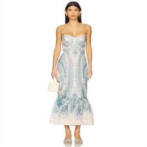 Zimmermann Illuminate Maxi Dress Paisley Shirred - Turquoise Paisley
